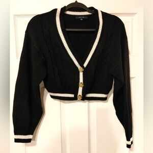 Black and White cropped button up sweater